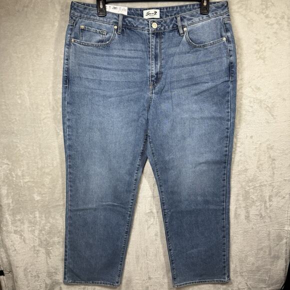 Seven7 NEW Loose Straight Leg Jean Womens 16 Blue Denim High Rise Stretch Zipper - Picture 1 of 16